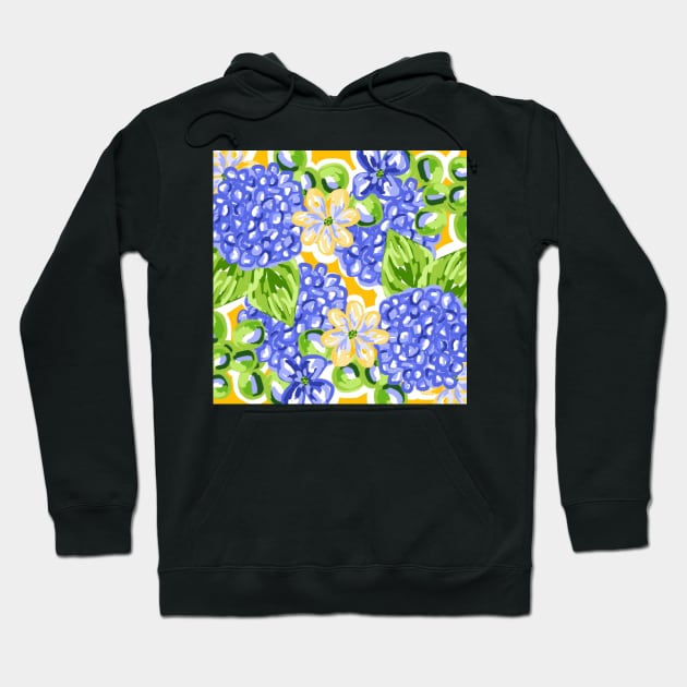 Cute Hand Painted Preppy Blue Hydrangea Pattern Hoodie by emrdesigns